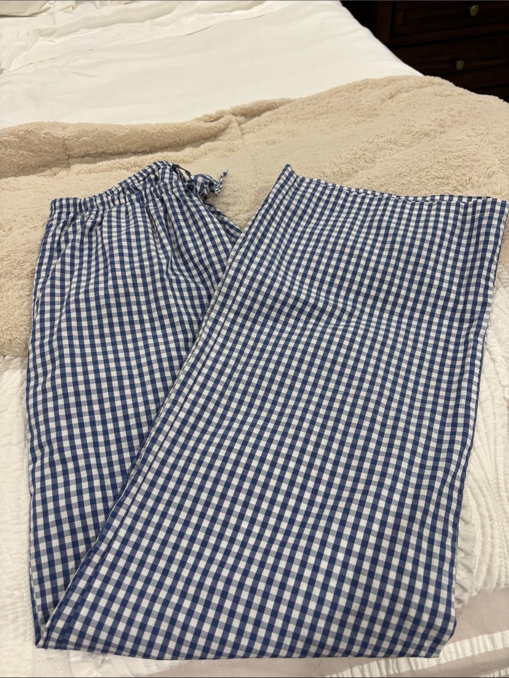 Brandy Melville Navy and White Gingham Cotton Drawstring Pants
